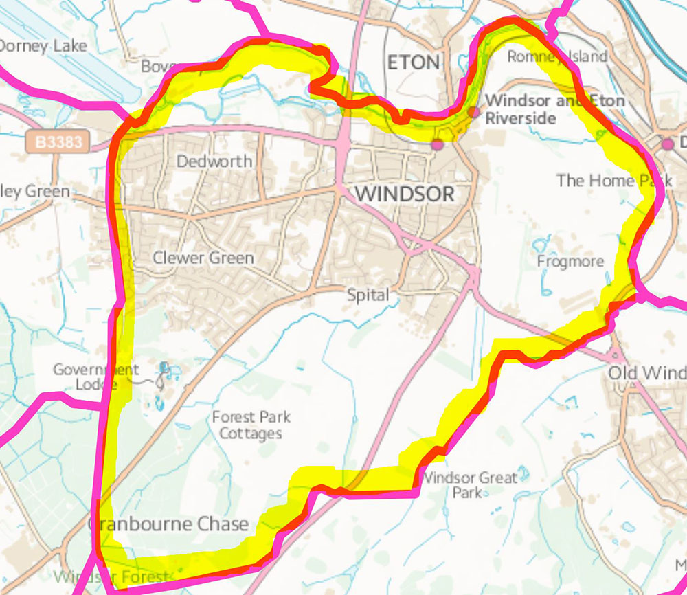 Earlier Windsor Town Council parish boundary map